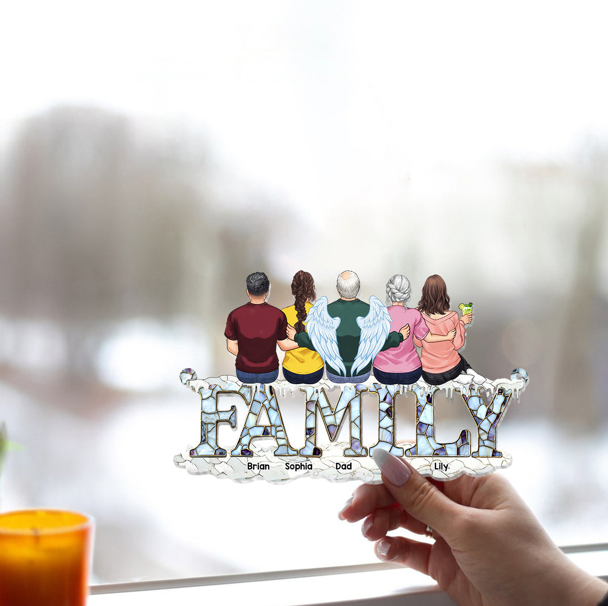 Noël en famille - Décoration attrape-soleil personnalisée à suspendre à la fenêtre 