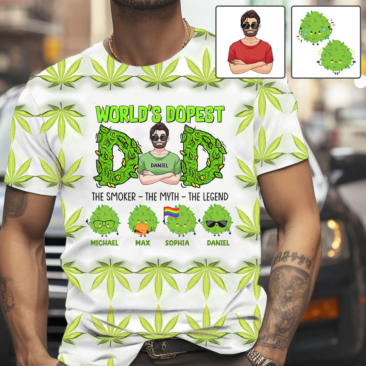 Papa le plus cool du monde - T-shirt personnalisé avec motif cannabis.