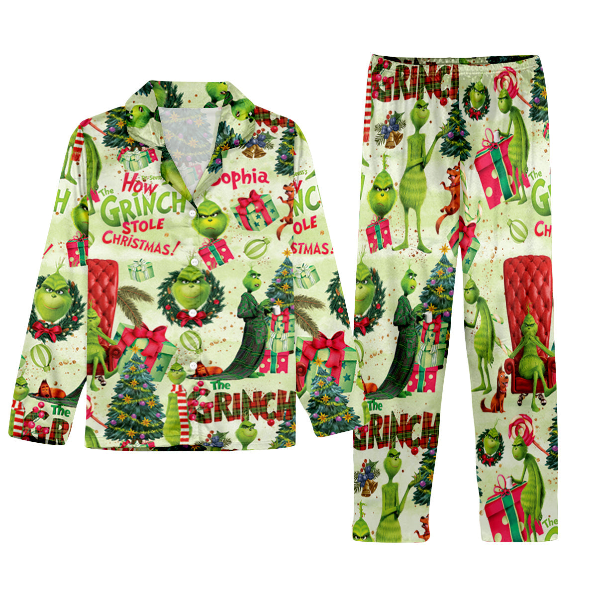Noël vert - Pyjama de Noël personnalisé avec étole et boutons