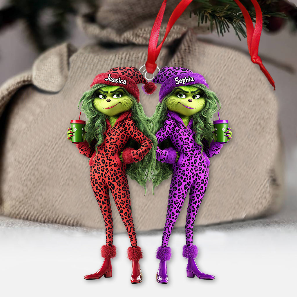 Meilleures amies Grinch Squad - Ornement de Noël transparent personnalisé en forme d'étole