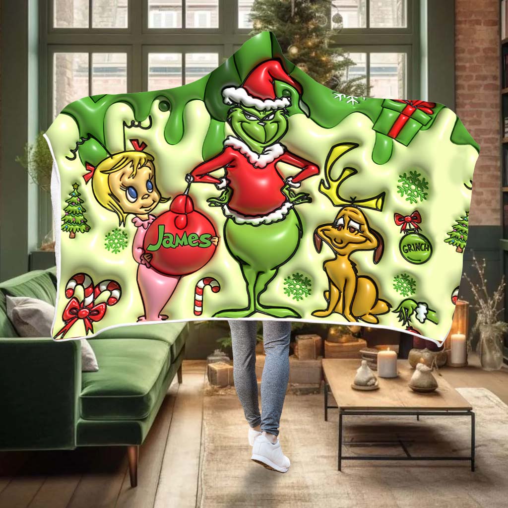 Green Christmas - Personalized Stole Christmas Hooded Blanket