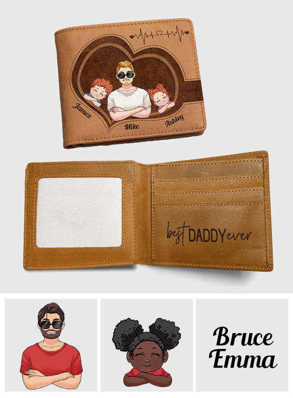Meilleur papa du monde - Portefeuille en cuir personnalisé pour papa
