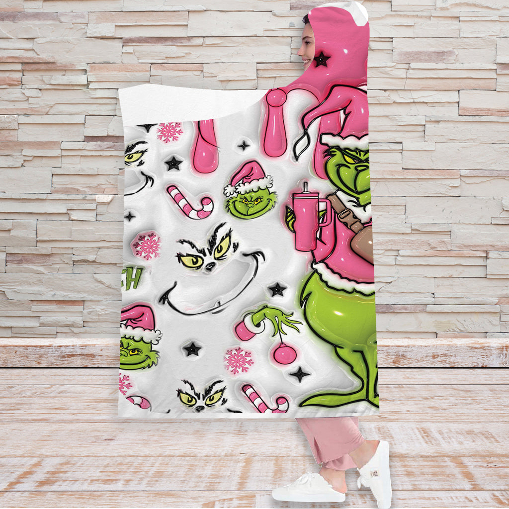 Pink Christmas - Personalized Stole Christmas Hooded Blanket
