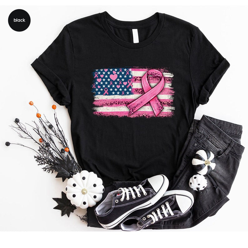T-shirt et sweat à capuche de sensibilisation au cancer du sein, motif drapeau américain, référence 0924