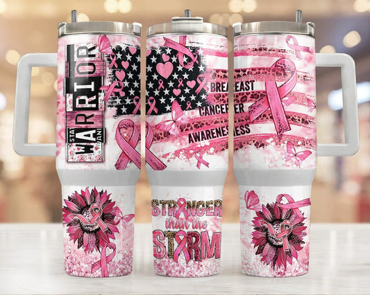 Gobelet positif, Gobelet rose pour la sensibilisation au cancer du sein avec anse 0924