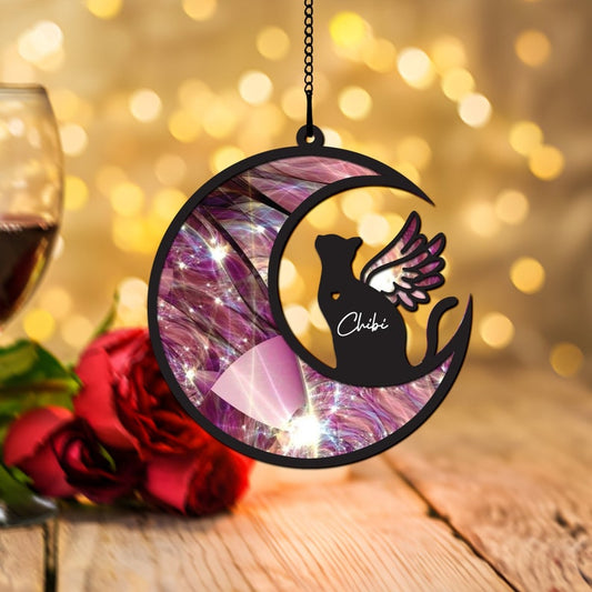 Cat with Wings - Memorial Window Hanging Suncatcher Ornament - Personalized Memorial Window Hanging Suncatcher Ornamentg 0924