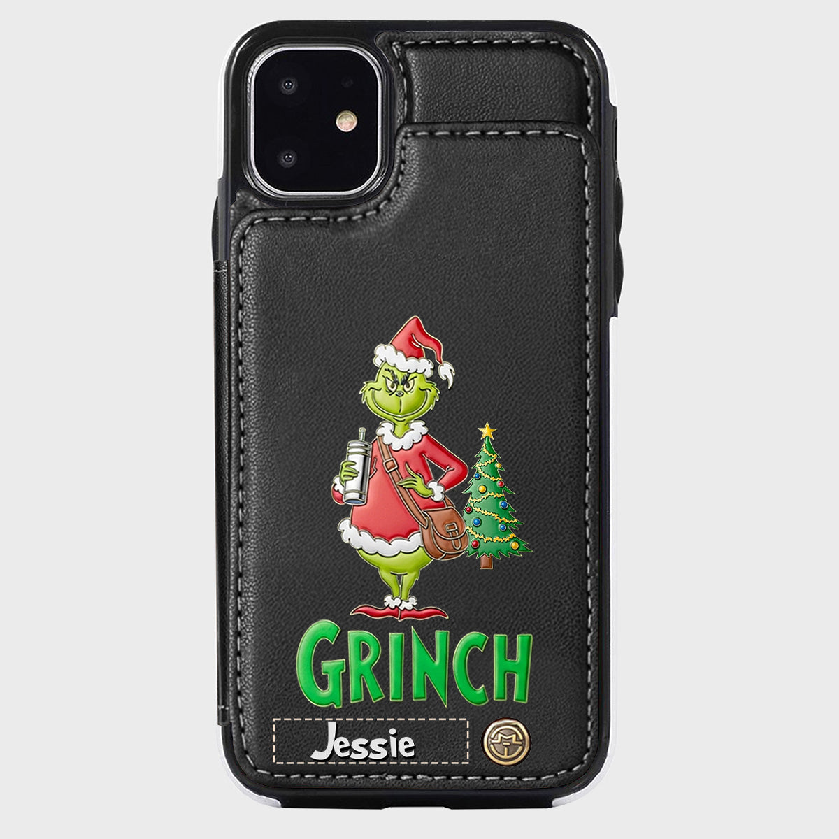 Joyeux Grinchmas - Étui portefeuille/téléphone personnalisé avec étole de Noël