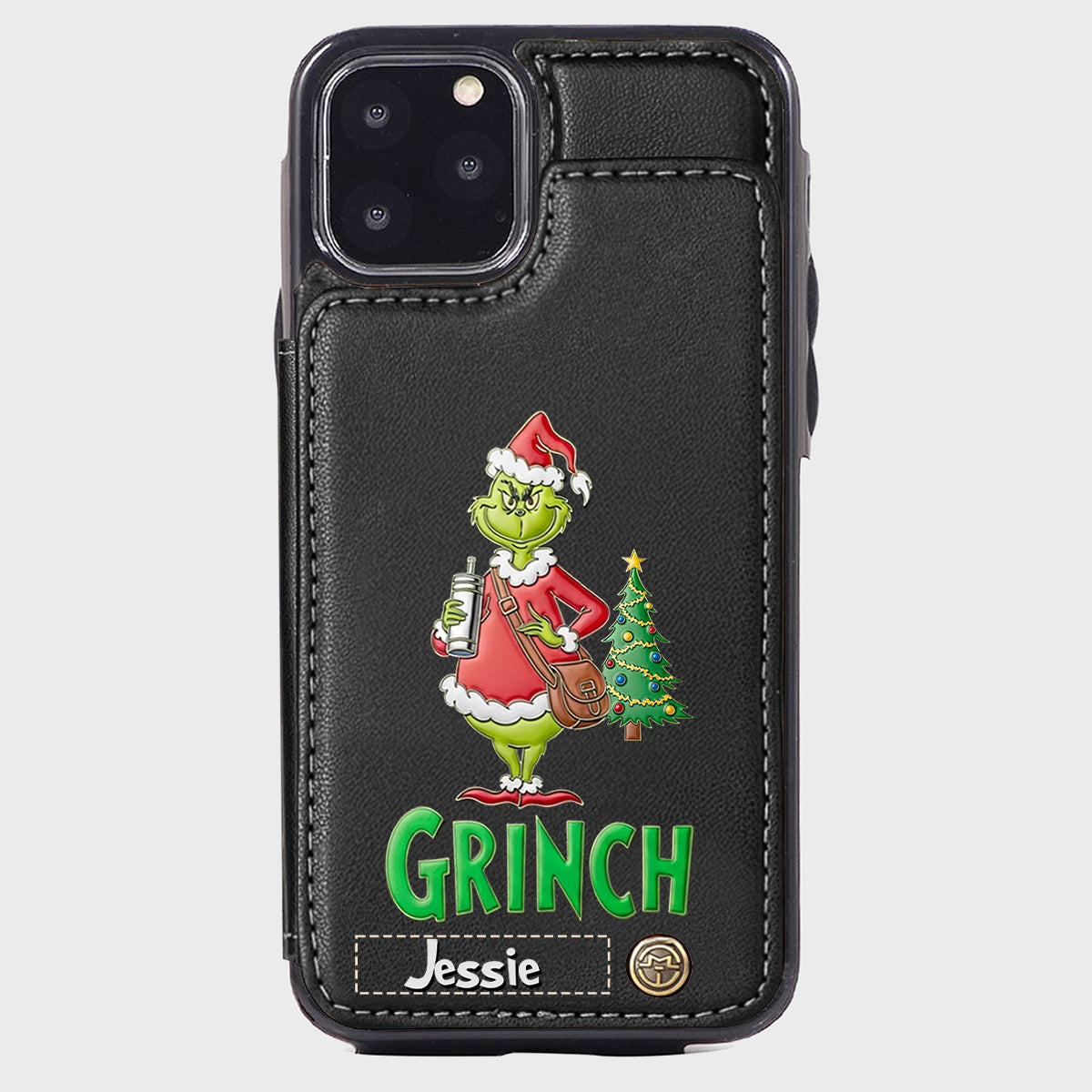 Joyeux Grinchmas - Étui portefeuille/téléphone personnalisé avec étole de Noël