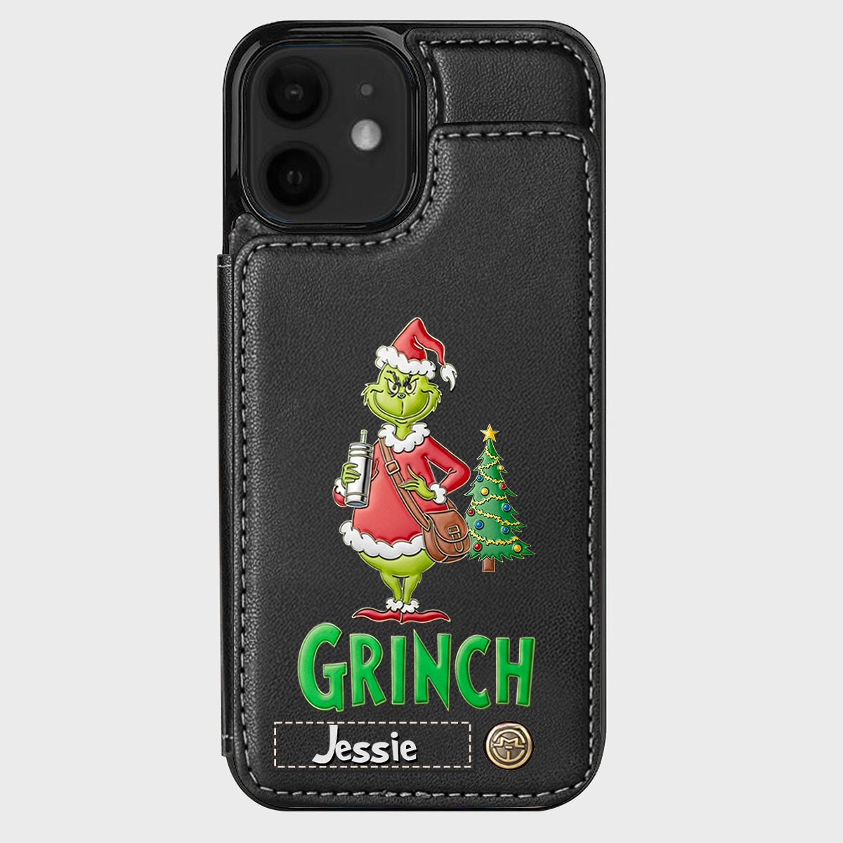 Joyeux Grinchmas - Étui portefeuille/téléphone personnalisé avec étole de Noël