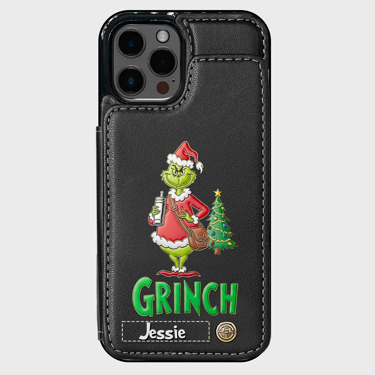 Joyeux Grinchmas - Étui portefeuille/téléphone personnalisé avec étole de Noël