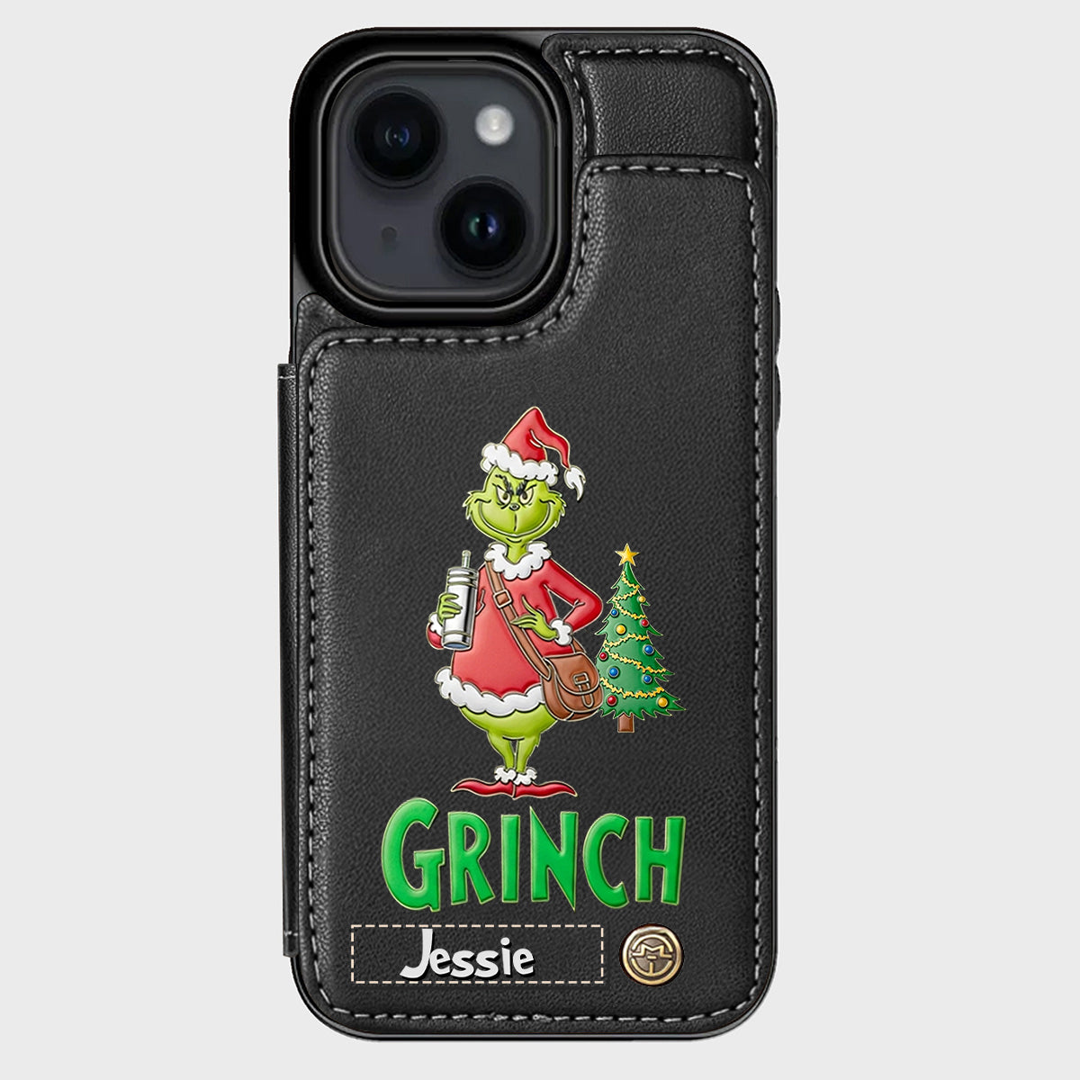 Joyeux Grinchmas - Étui portefeuille/téléphone personnalisé avec étole de Noël