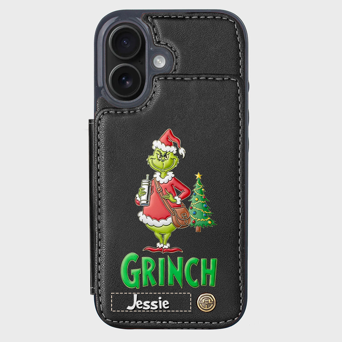 Joyeux Grinchmas - Étui portefeuille/téléphone personnalisé avec étole de Noël