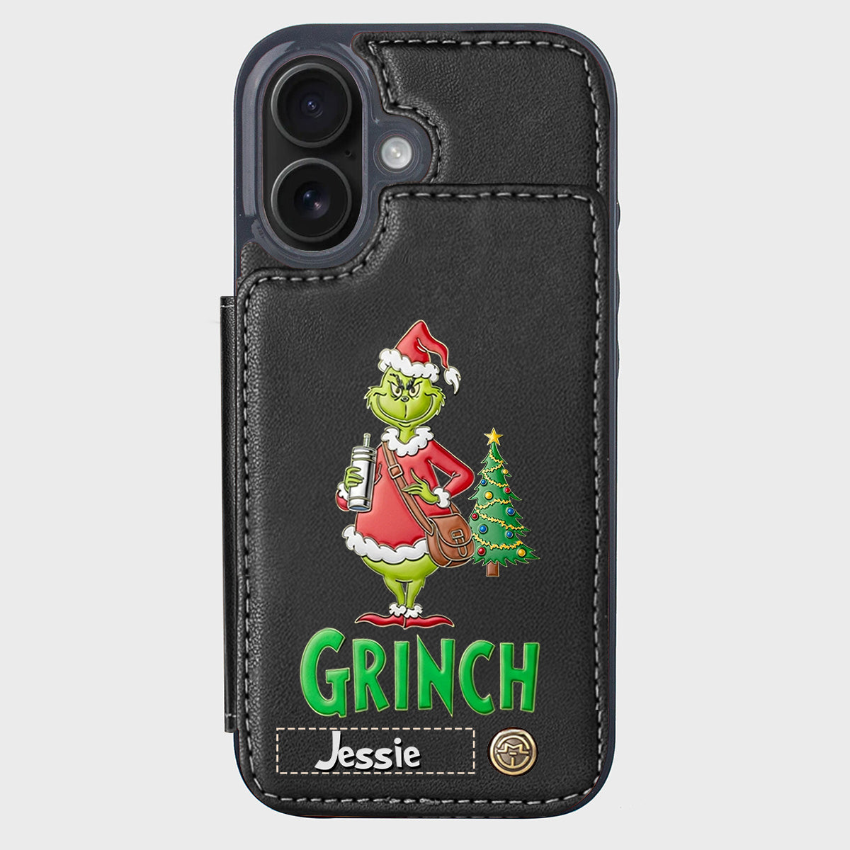 Joyeux Grinchmas - Étui portefeuille/téléphone personnalisé avec étole de Noël