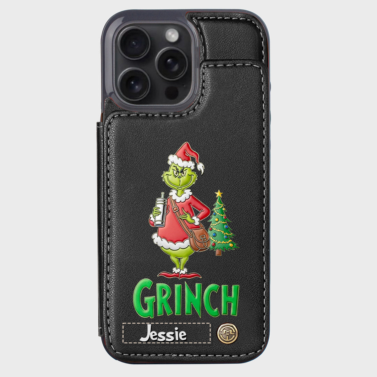 Joyeux Grinchmas - Étui portefeuille/téléphone personnalisé avec étole de Noël