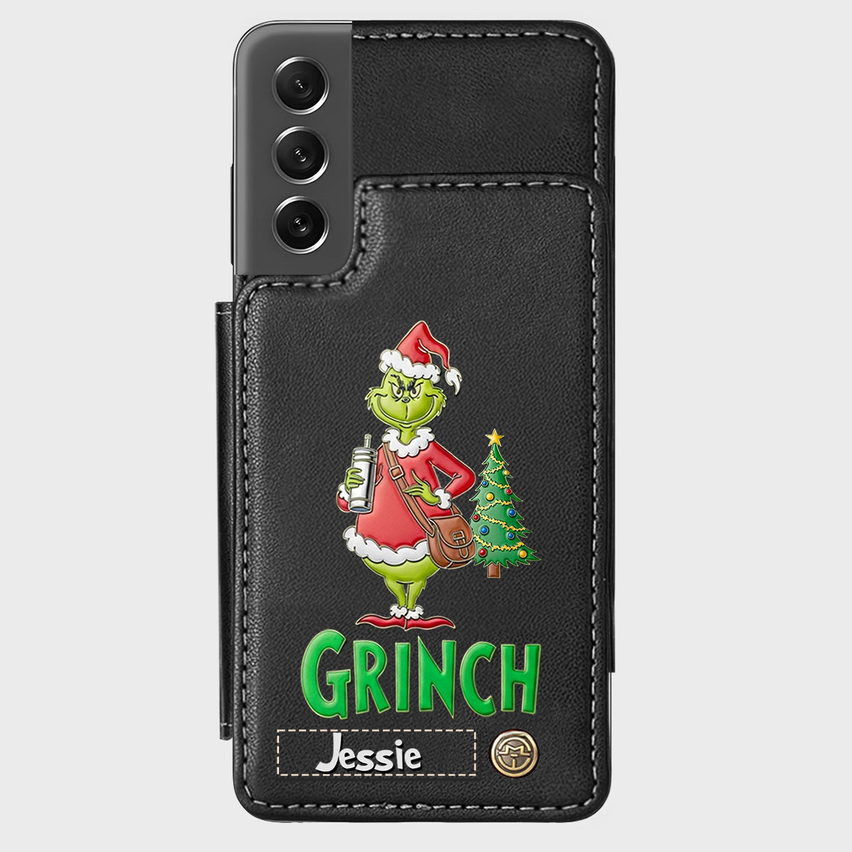 Joyeux Grinchmas - Étui portefeuille/téléphone personnalisé avec étole de Noël
