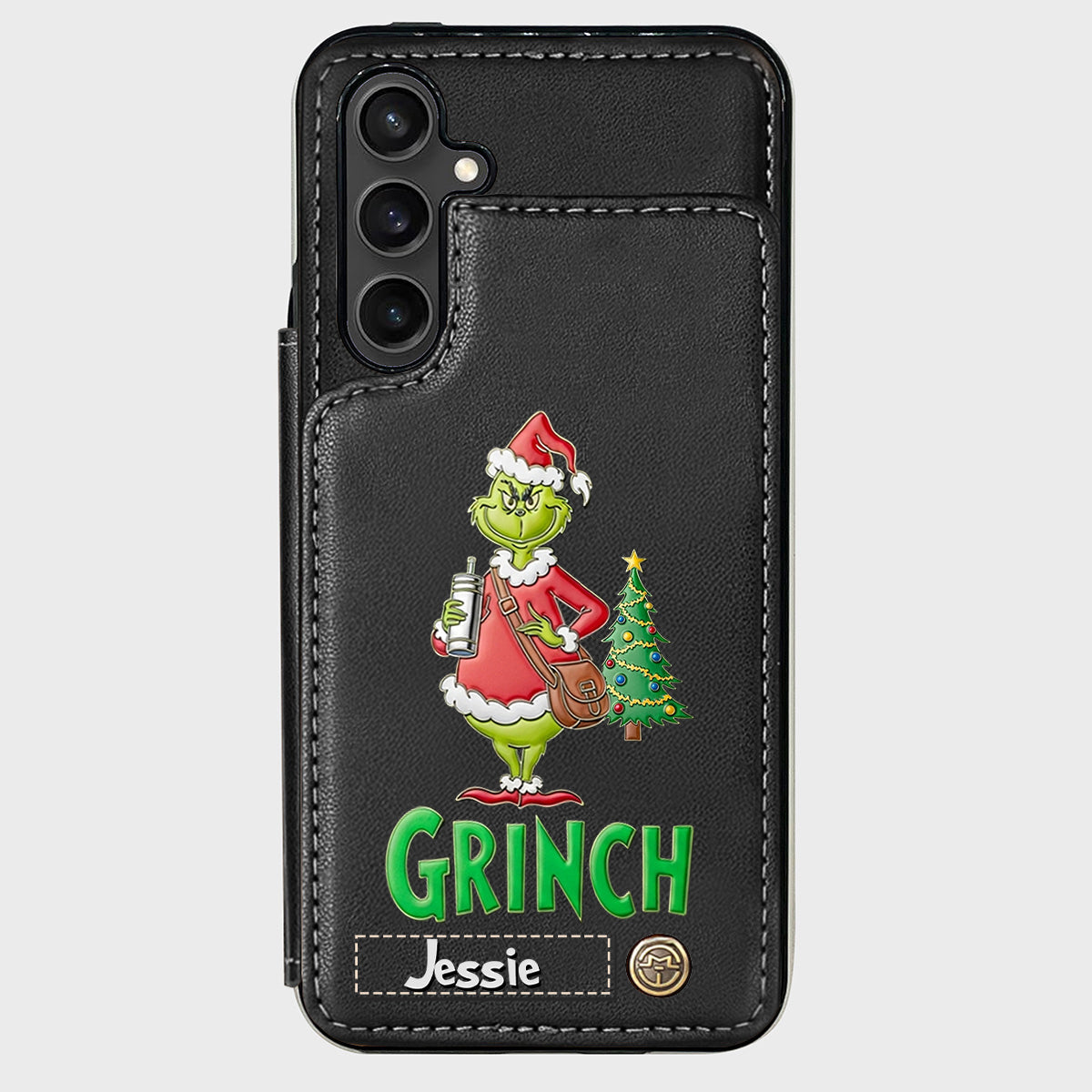 Joyeux Grinchmas - Étui portefeuille/téléphone personnalisé avec étole de Noël
