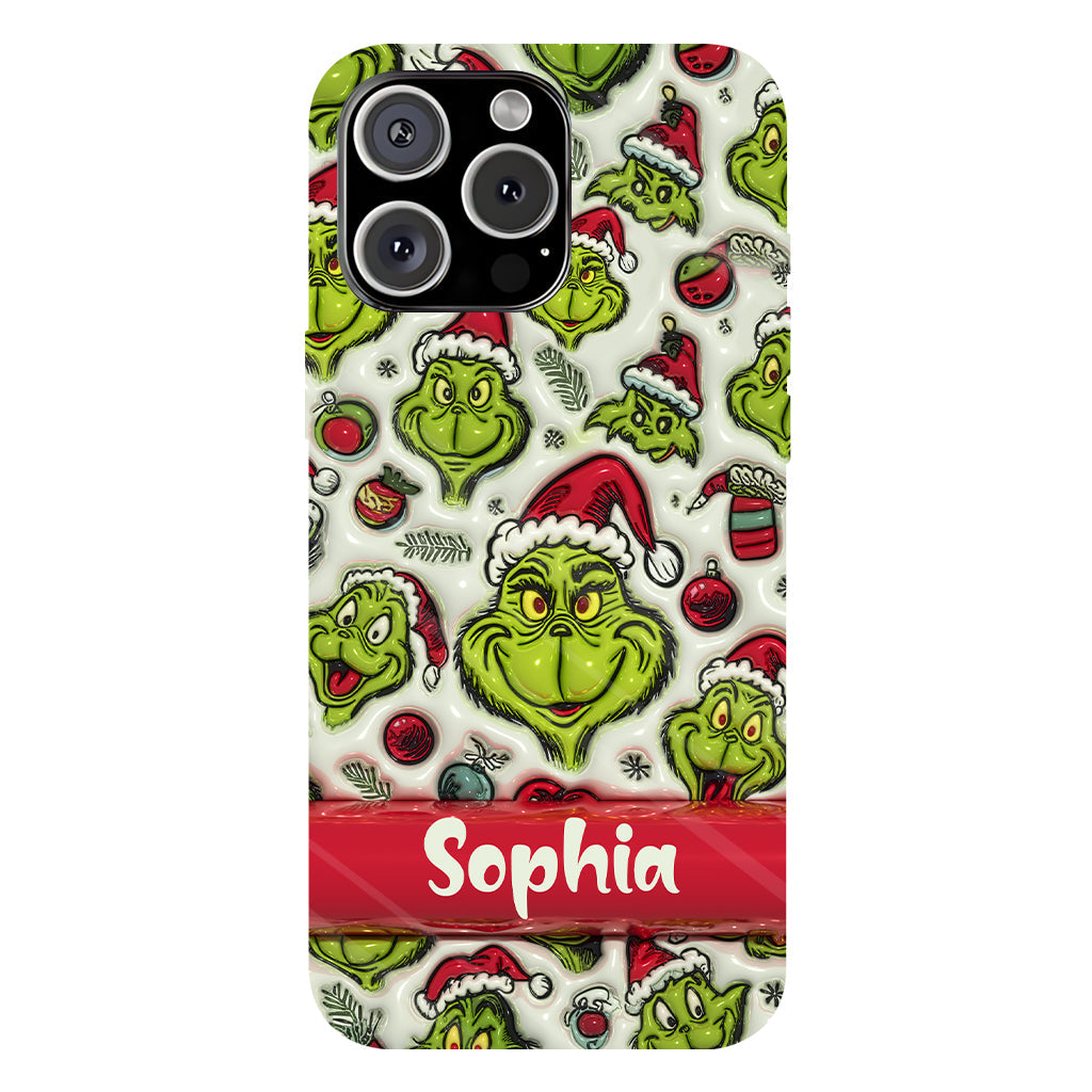 Coque de téléphone personnalisée avec motif étole de Noël et personnage vert